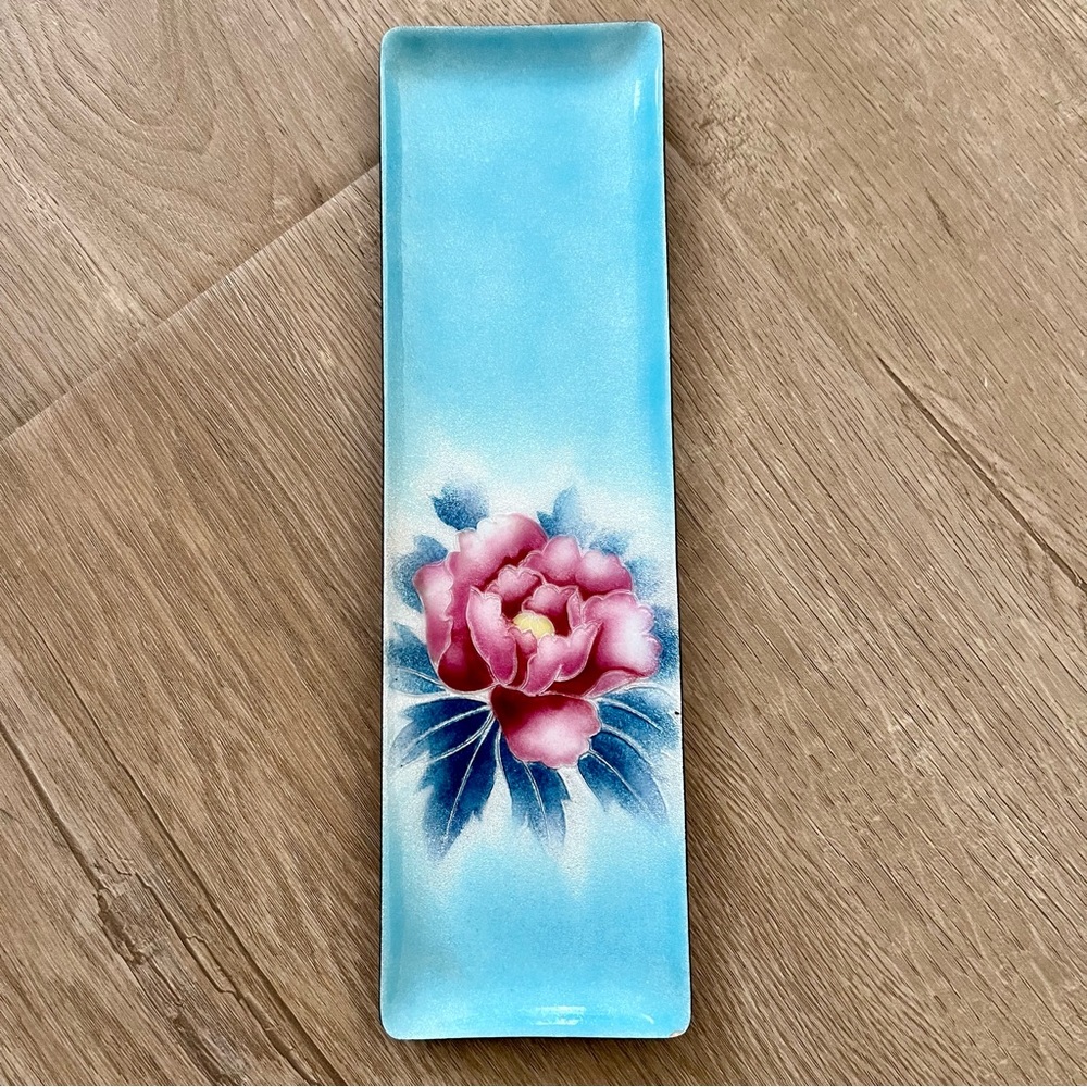Vintage Ando Cloisonne Peony Blossom Cloisonne Enamel on Metal‎ Long Tray Plate